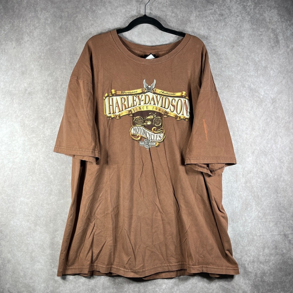 Harley Davidson‎ Shirt Mens 3XL Brown Charlotte North Carolina Motorcycle Biker